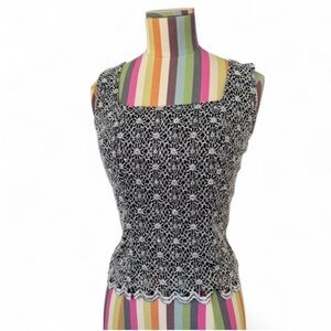 Vintage Nicola Dark Floral Textured Tank Top Square Neck